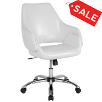 Flash Furniture CH-177280-WH-GG Madrid Home and Office Upholstered Mid-Back Chair in White Leather 
